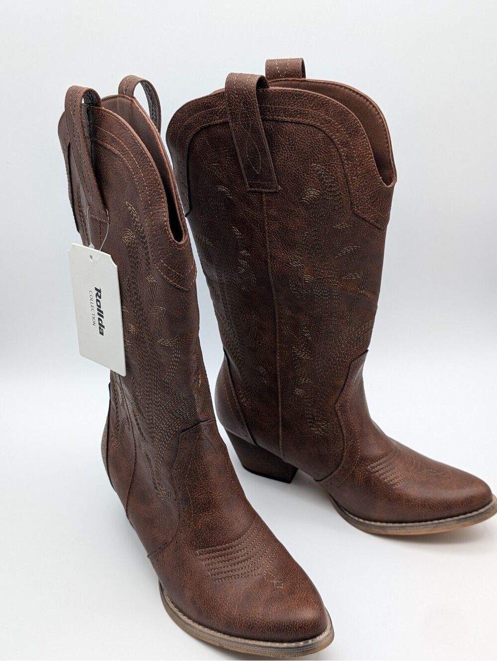 Rollda Women's Western Cowboy Boots - Brown Embroidered 7.5